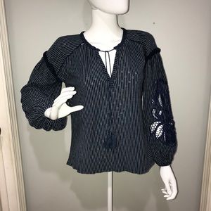 Lucky Brand boho tops women's blue sz M